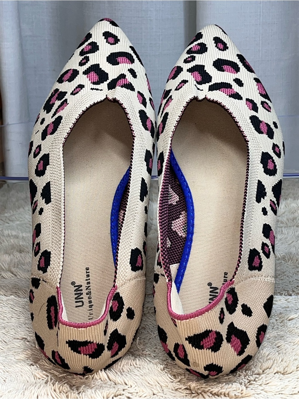 UNN Unique & Nature Leopard Pink Black Knit Pointed Toe Flats Size 8.5
